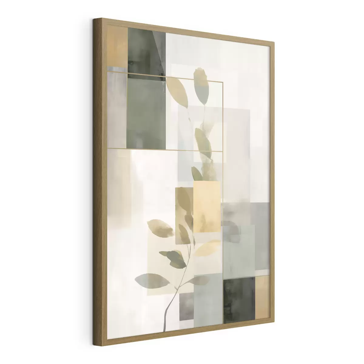Poster Geometrische Abstraktion mit Zweigen und Blättern f48020