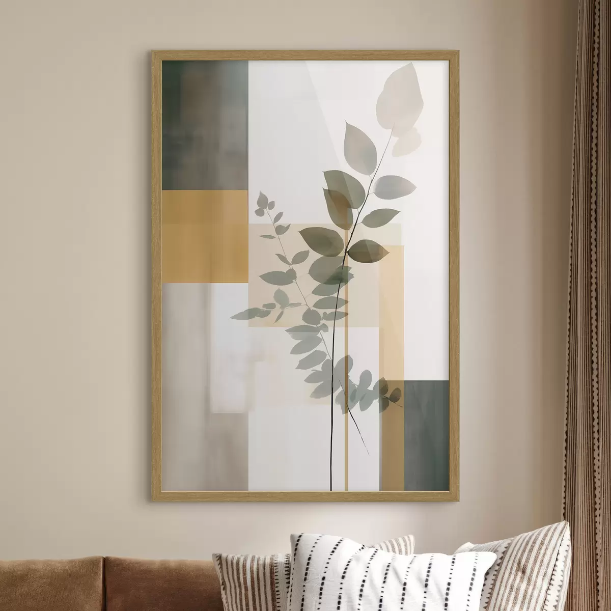 Poster Geometrische Abstraktion mit Zweigen und Blättern f48171