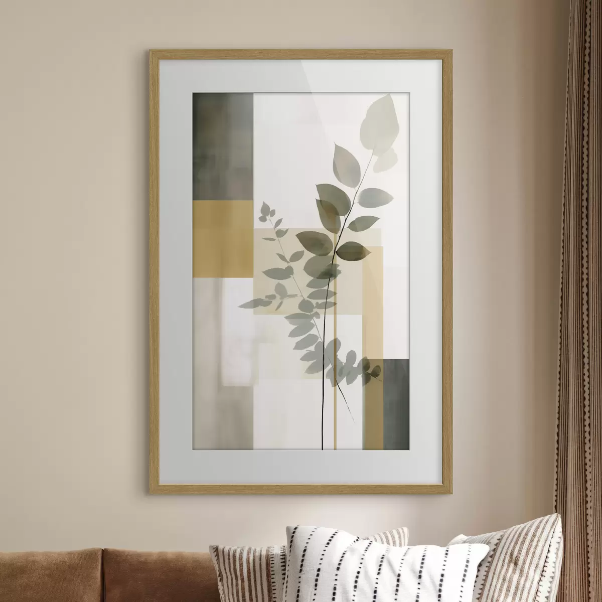 Poster Geometrische Abstraktion mit Zweigen und Blättern f48171