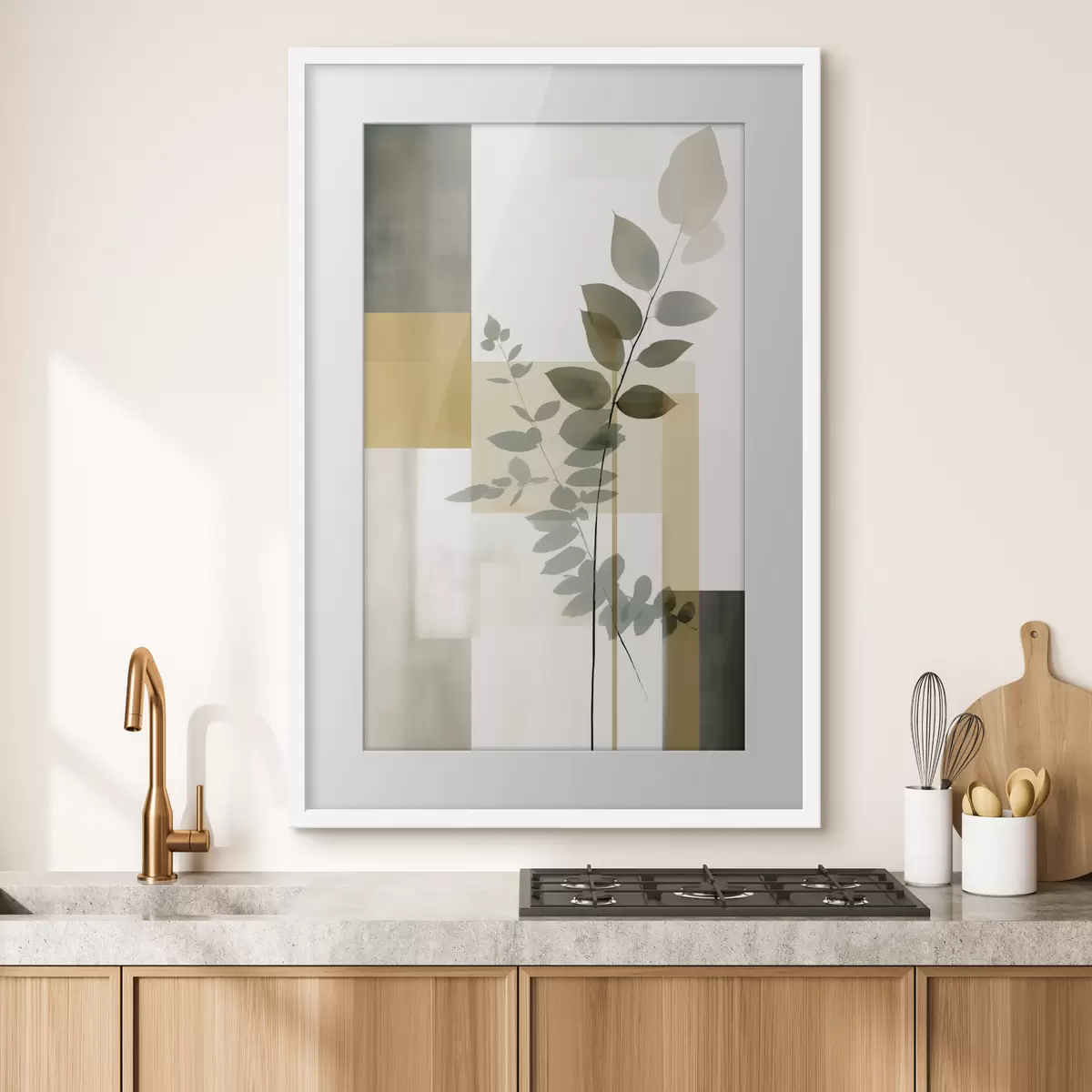 Poster Geometrische Abstraktion mit Zweigen und Blättern f48171
