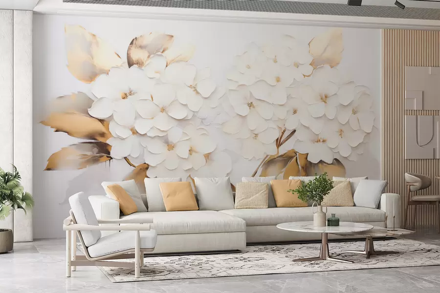 Fototapete Luxuriöse Hortensien mit gelben Blättern w09711