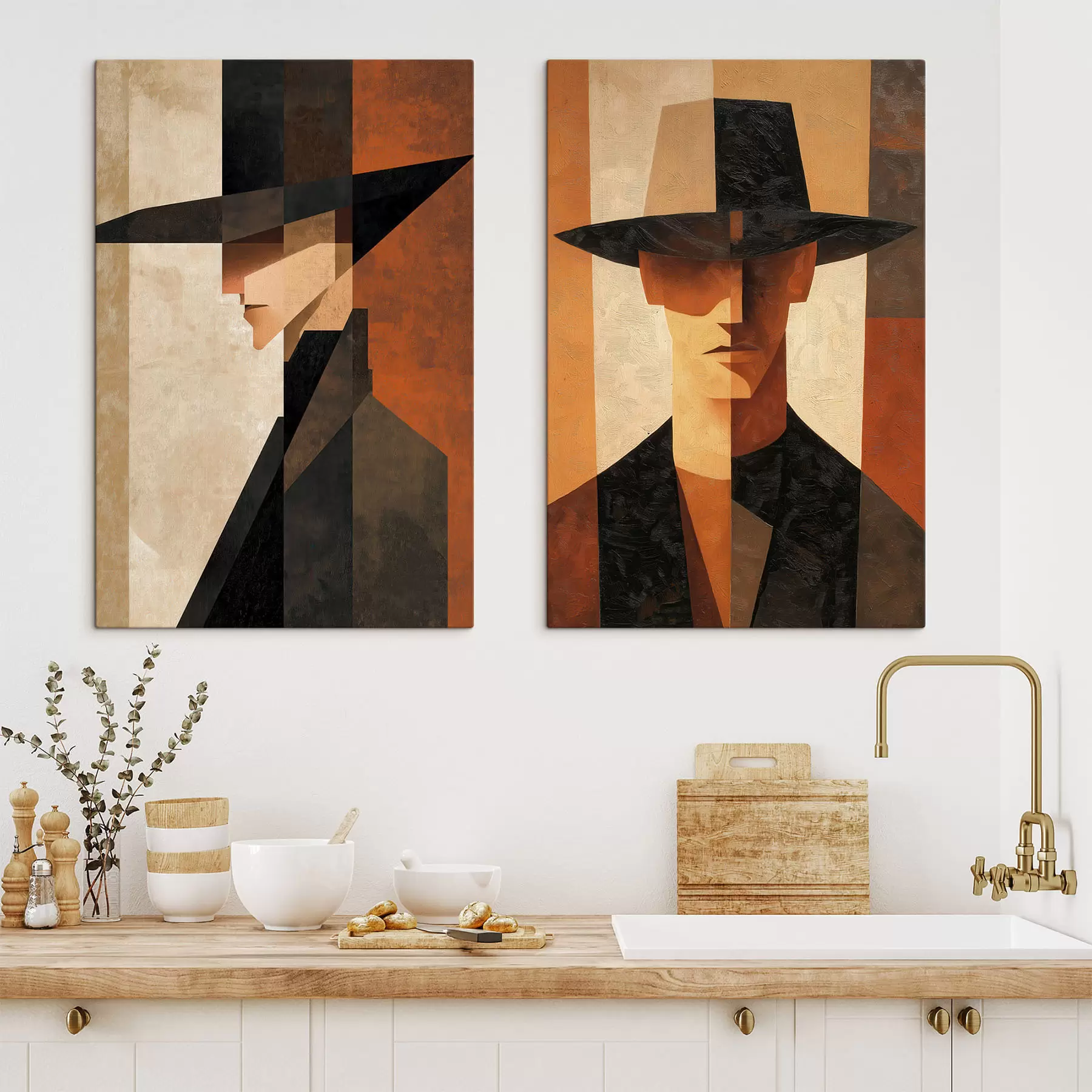 Fototapete Geometrisches Porträt eines Mannes mit Hut m30157