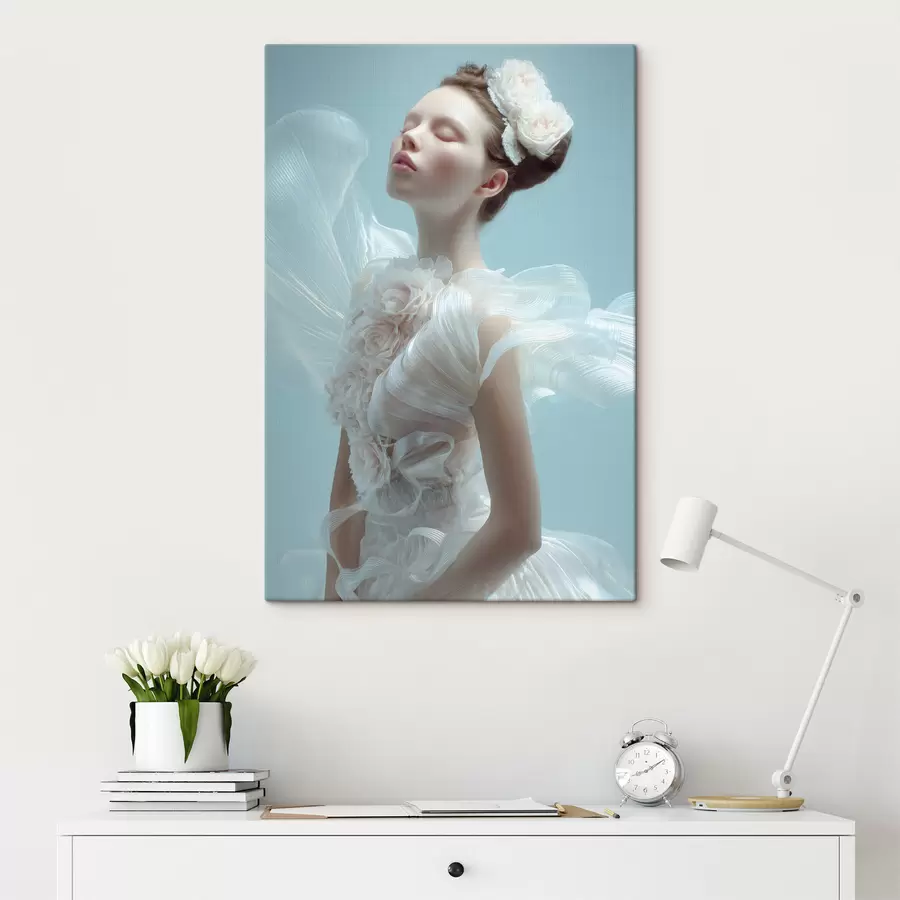 Fototapete ein zartes Mädchen in einem weißen Kleid s48287