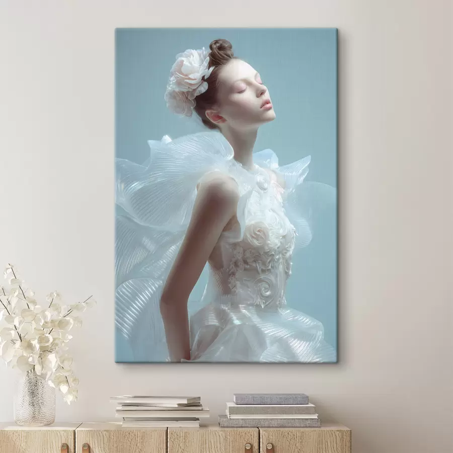 Fototapete ein zartes Mädchen in einem weißen Kleid s48288