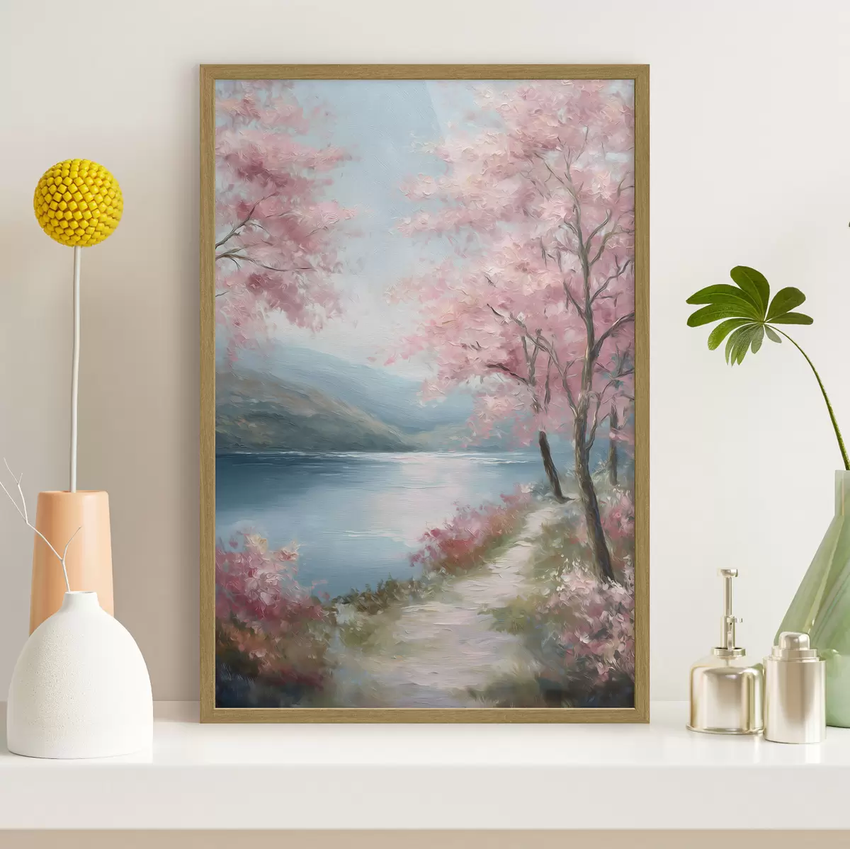 Poster Landschaft mit rosa Bäumen im Ölstil f48289