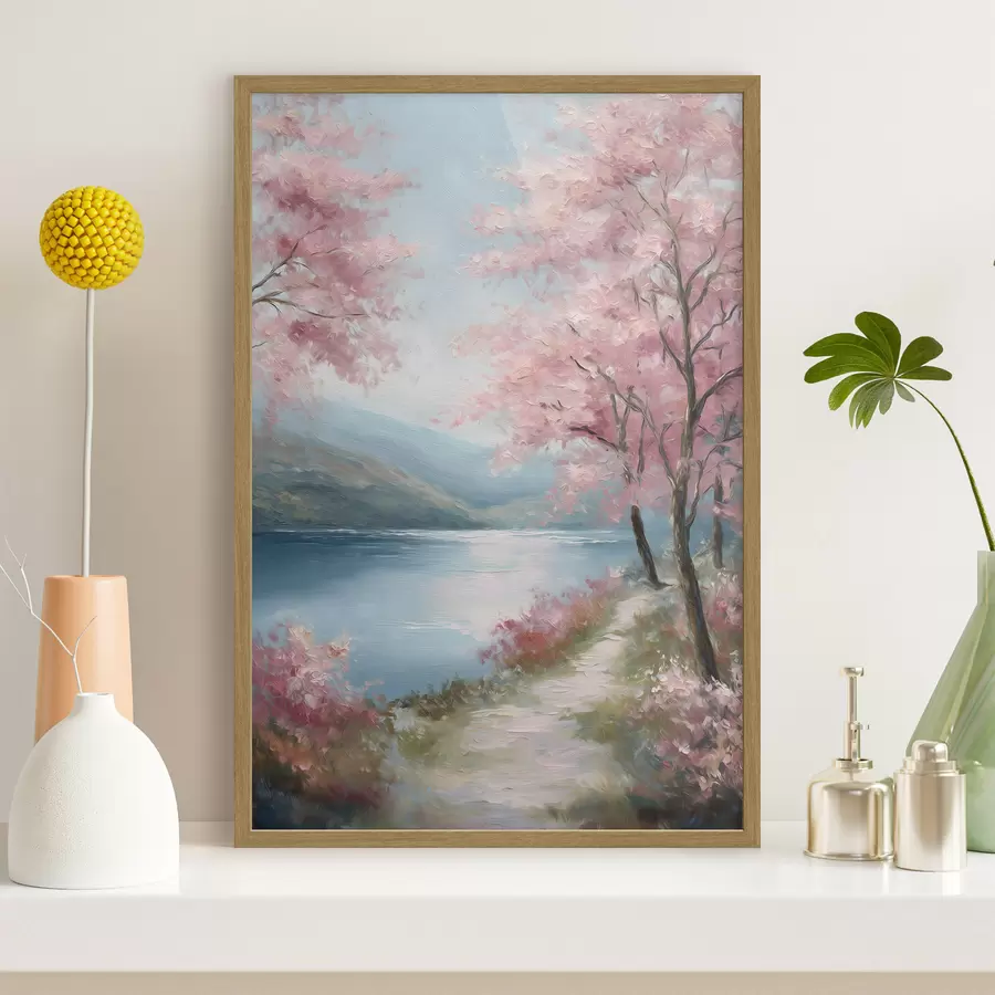 Fototapete Landschaft mit rosa Bäumen im Ölstil f48289