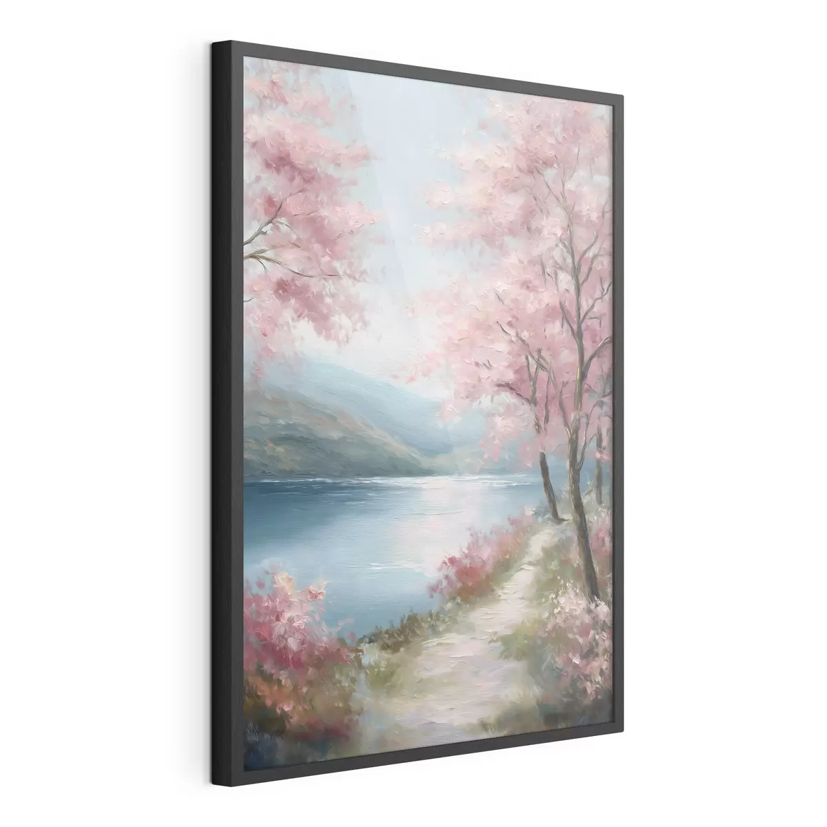 Poster Landschaft mit rosa Bäumen im Ölstil f48289