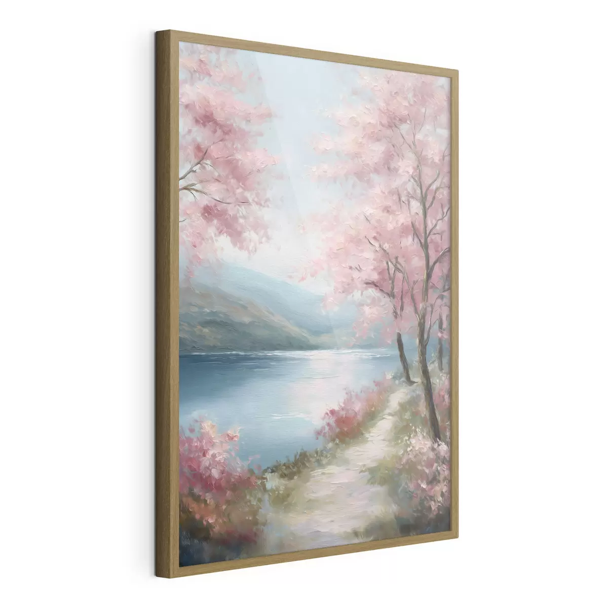 Poster Landschaft mit rosa Bäumen im Ölstil f48289