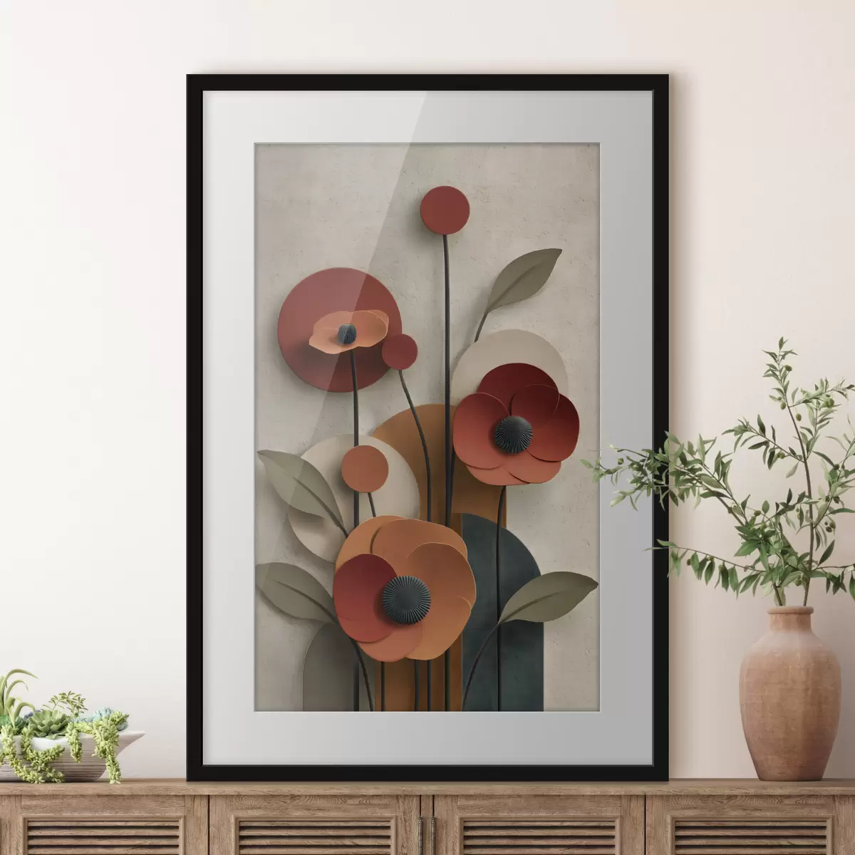 Poster Blumen in vereinfachtem Stil mit Volumeneffekt f48293