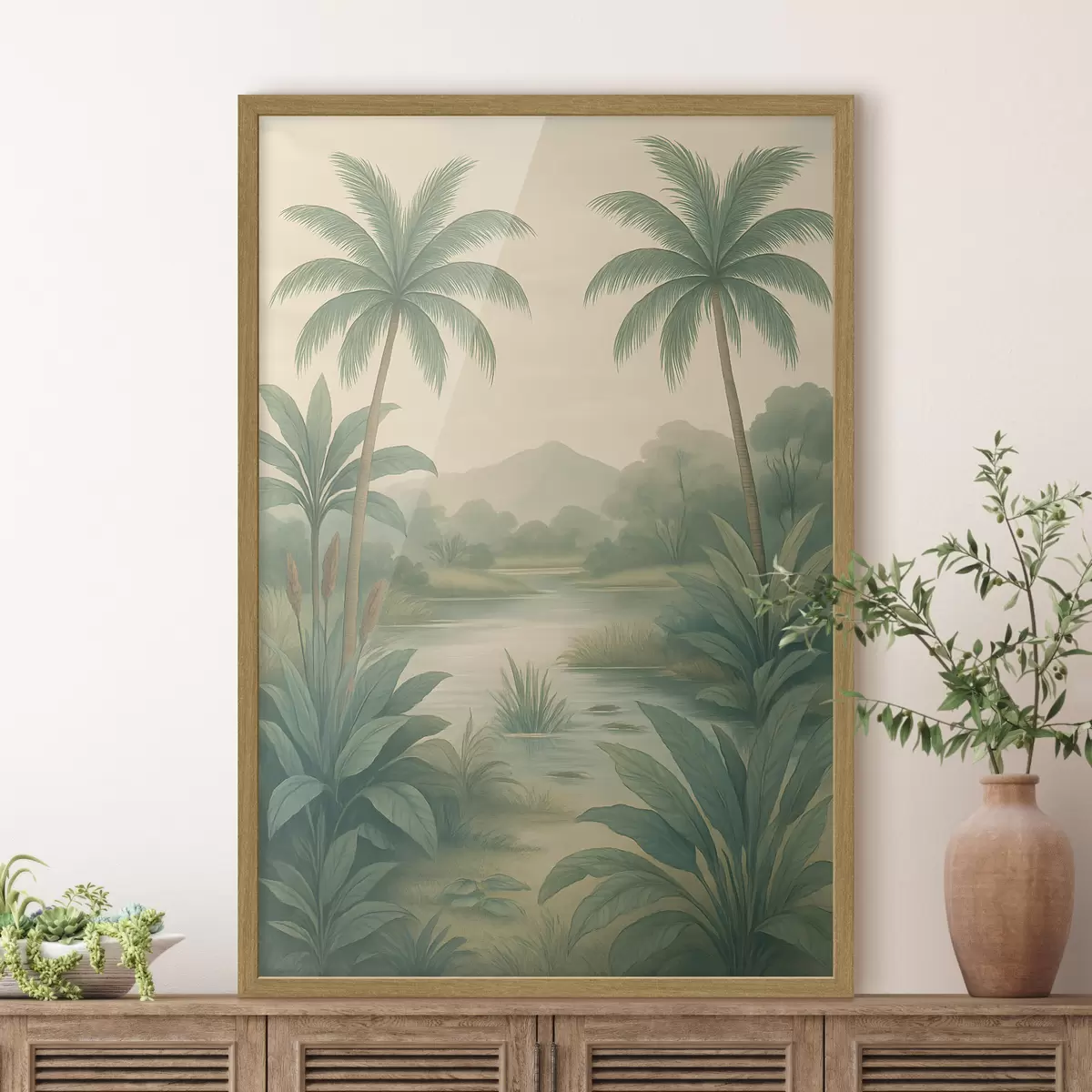 Poster Tropische Landschaft im Retro-Stil f48296