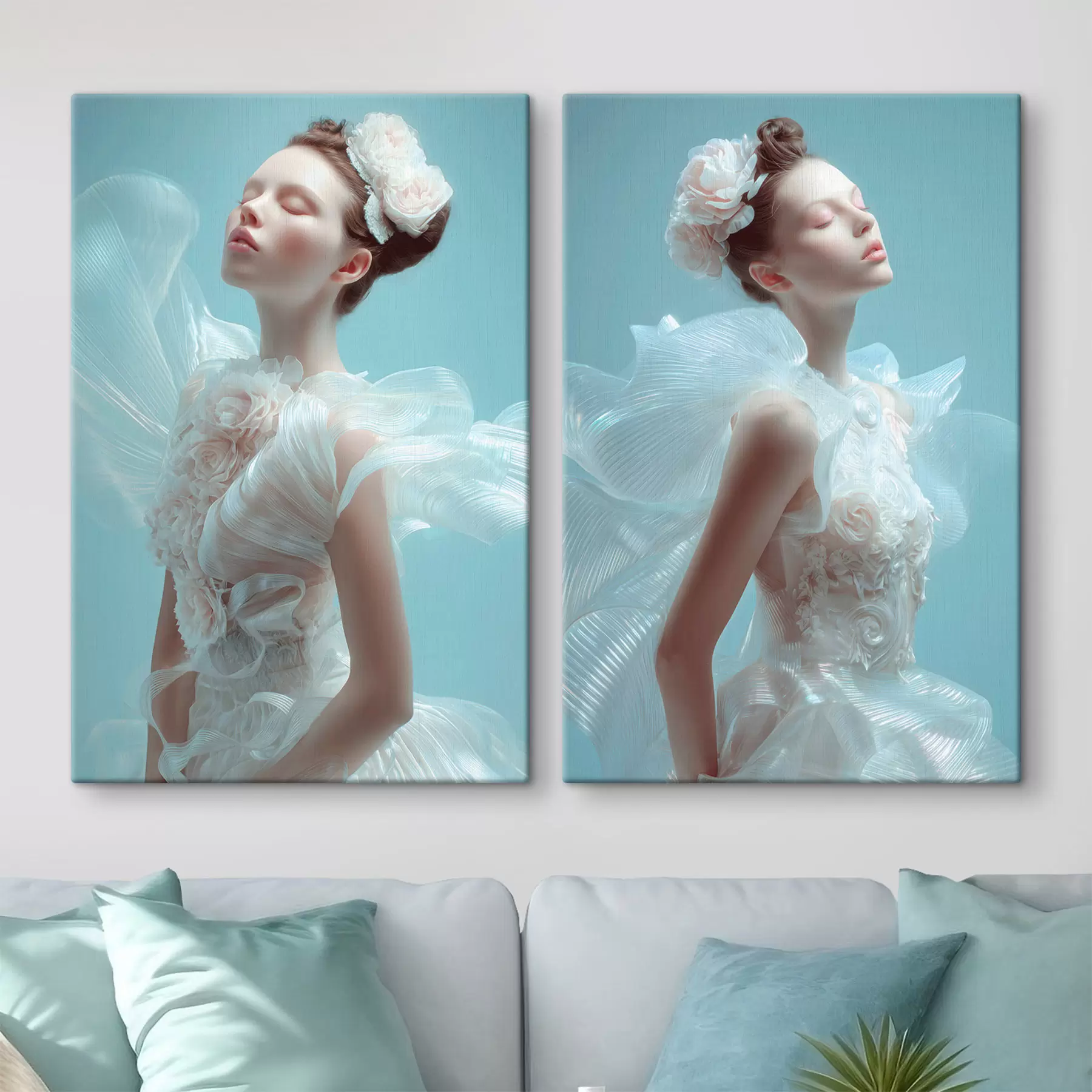 Fototapete ein zartes Mädchen in einem weißen Kleid m30175