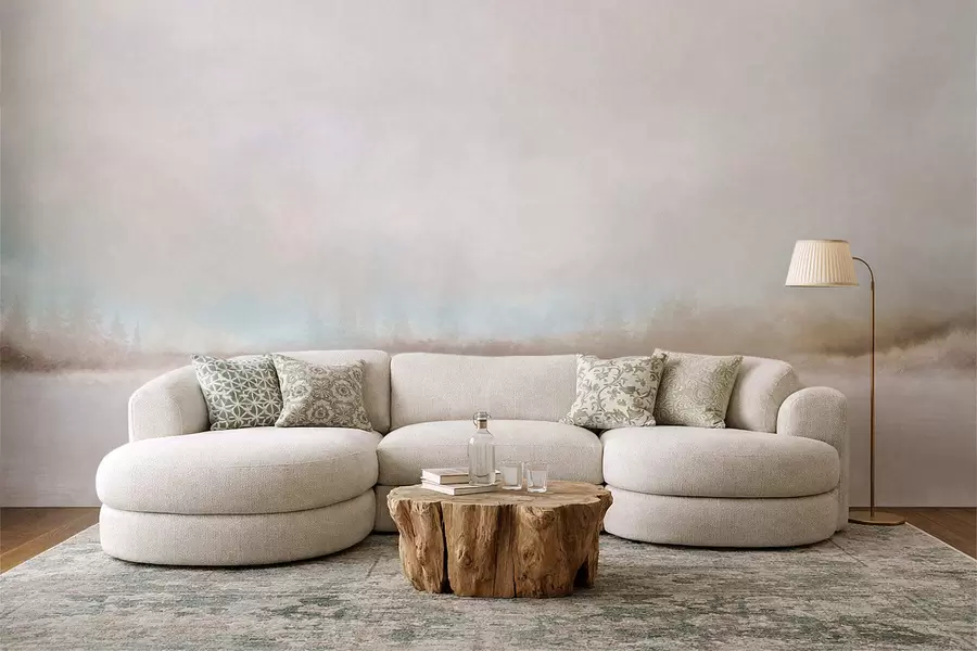 Fototapete Nebelverhangene Landschaft mit See und Wald w05319