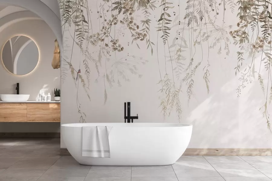 Fototapete Wilde Pflanzen vor einem hellen Hintergrund aufhängen w05320