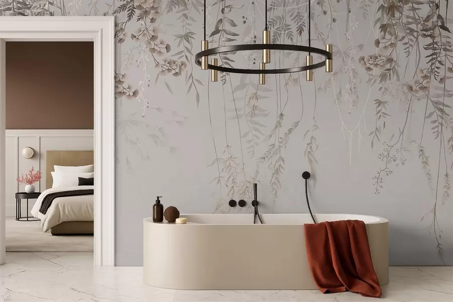 Fototapete Zarte hängende Gräser auf hellem Hintergrund w05320v2