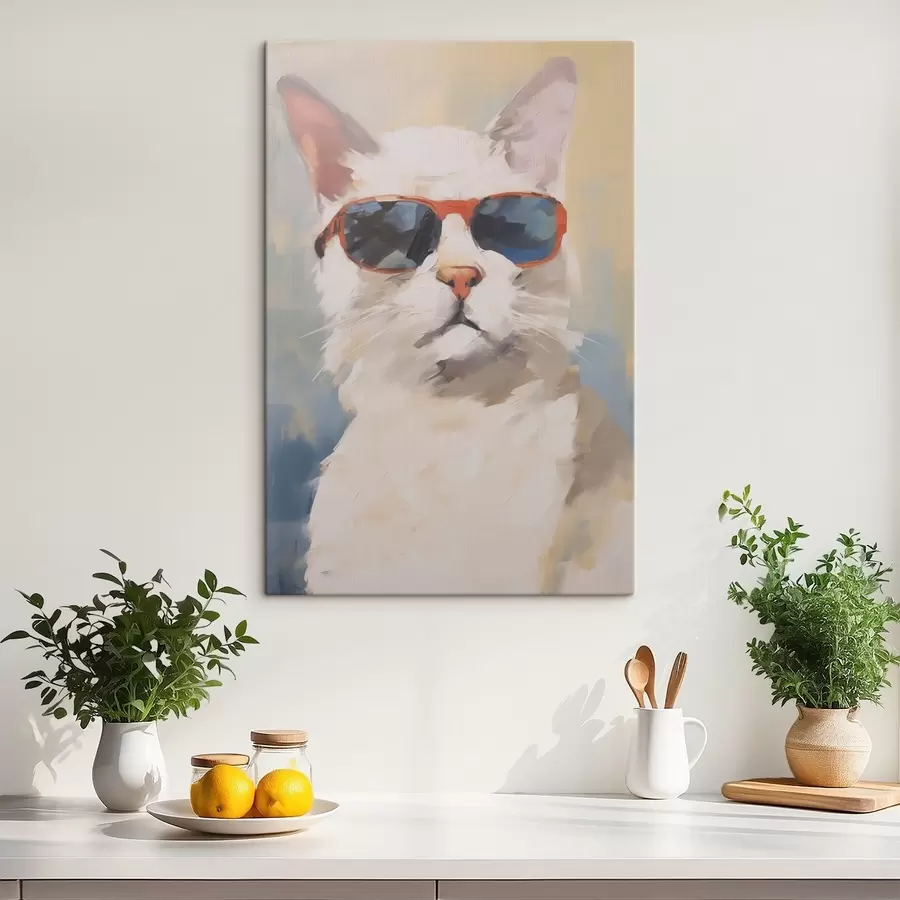 Fototapete Katze mit Brille, Nachahmung eines Gemäldes s48273