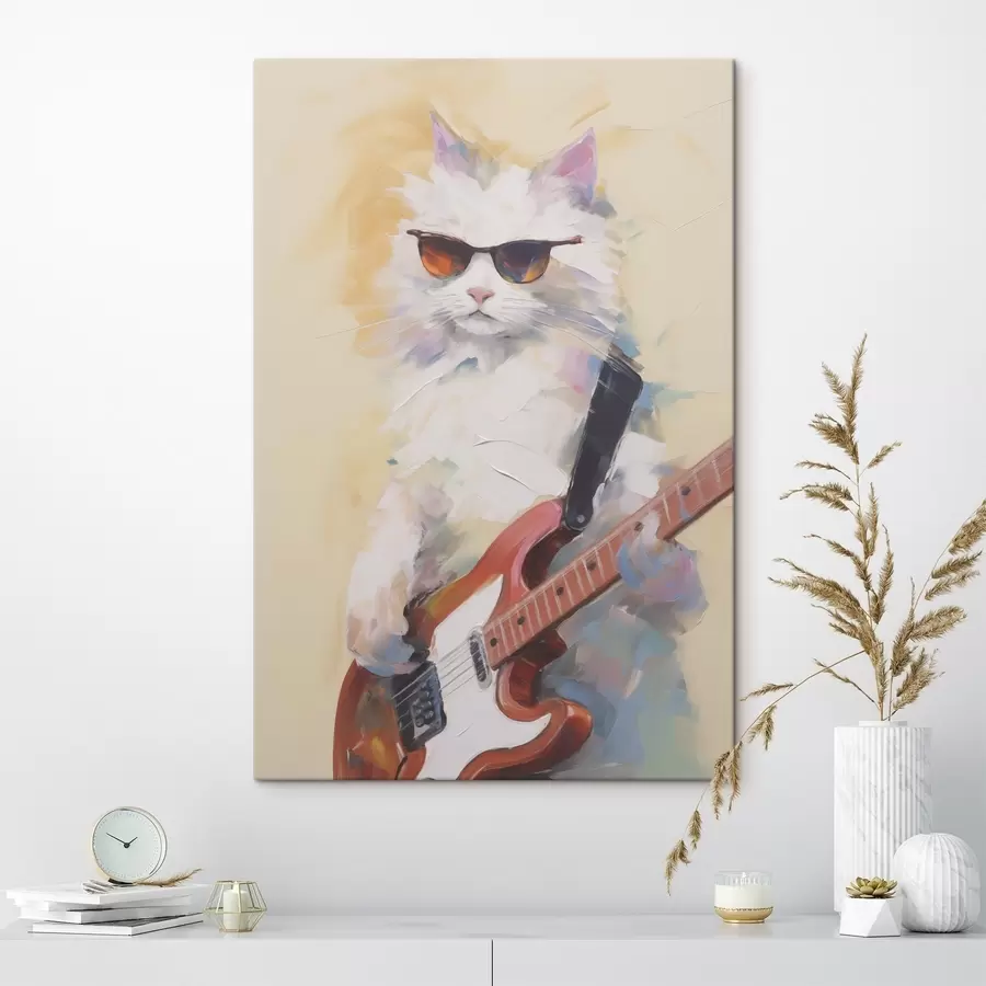 Fototapete Katze mit Gitarre – Imitationsgemälde s48274