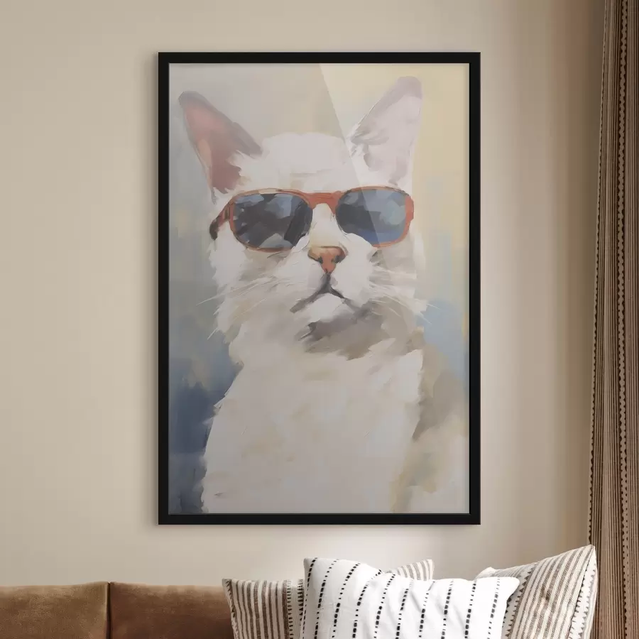 Fototapete Katze mit Brille, Nachahmung eines Gemäldes f48273