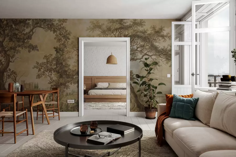 Fototapete Pastorale Landschaft im Stickstil w05359