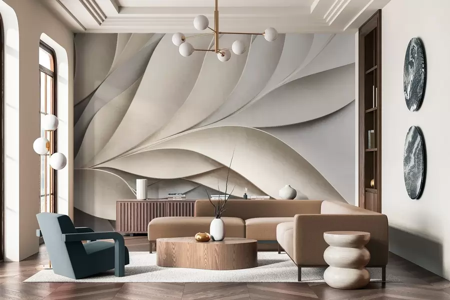 Fototapete Abstrakte Blätter in Beige und Grau, strukturierte moderne Kunst w09769