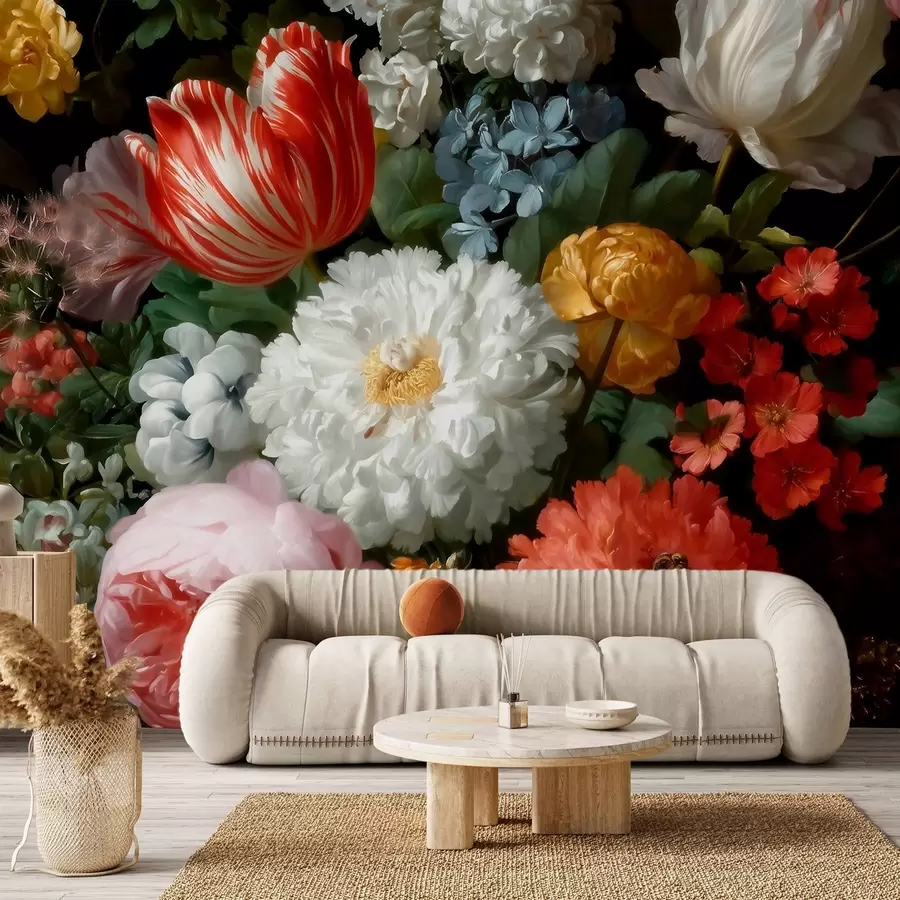 Fototapete Ein luxuriöses Blumenarrangement, das an einen Frühlingsgarten erinnert w09676