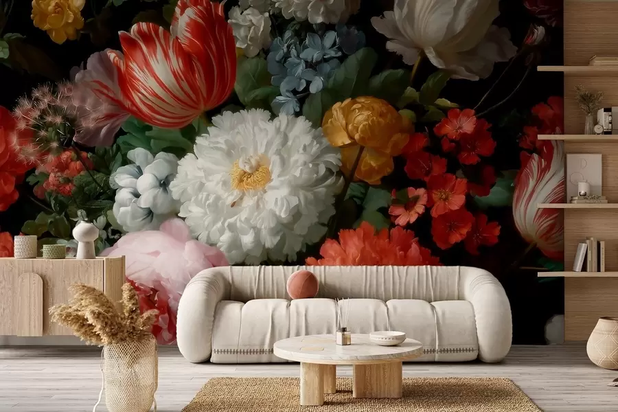 Fototapete Ein luxuriöses Blumenarrangement, das an einen Frühlingsgarten erinnert w09676