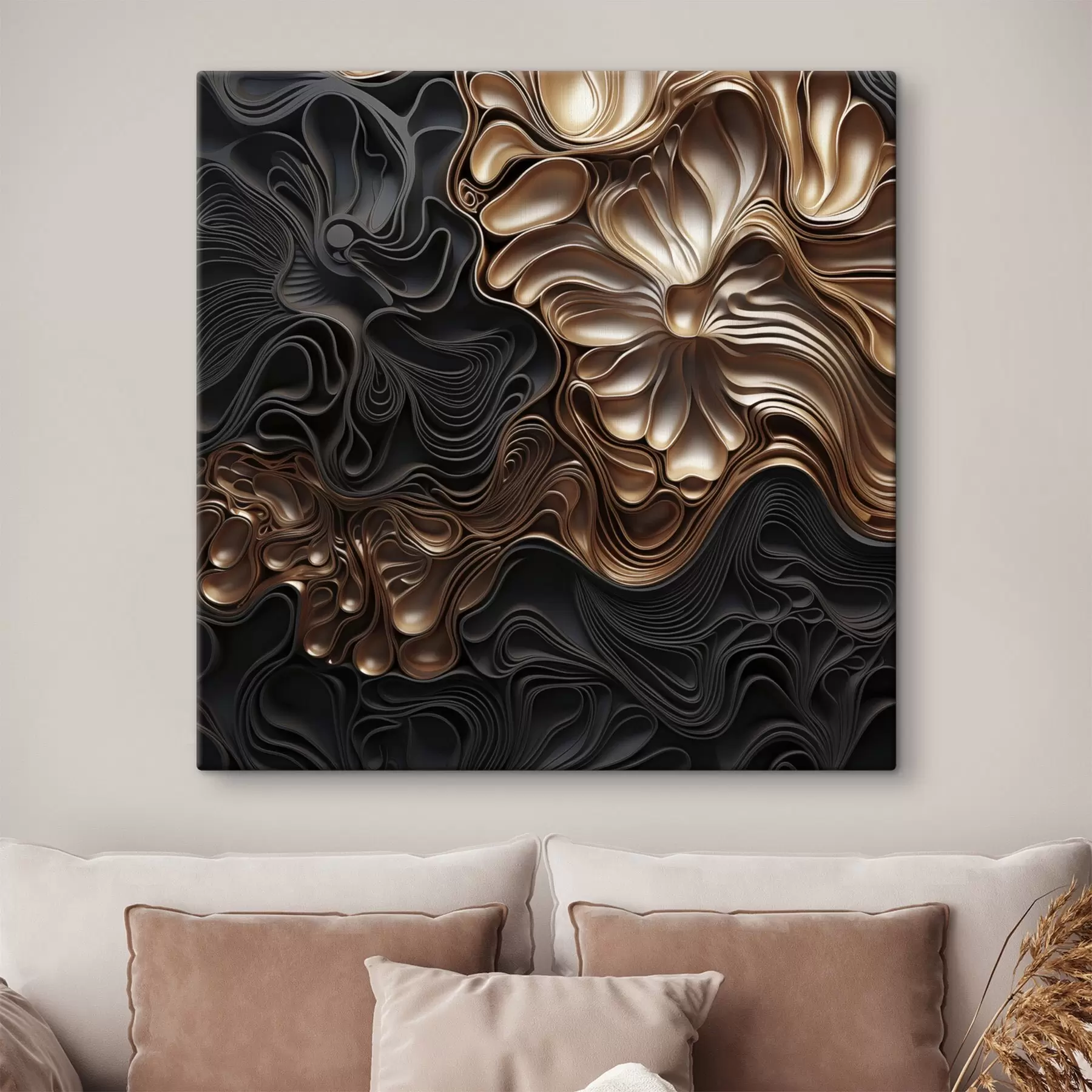 Fototapete Abstrakte, fließende, organische dunkle Formen, die ein strukturiertes Werk der modernen Kunst bilden s48383