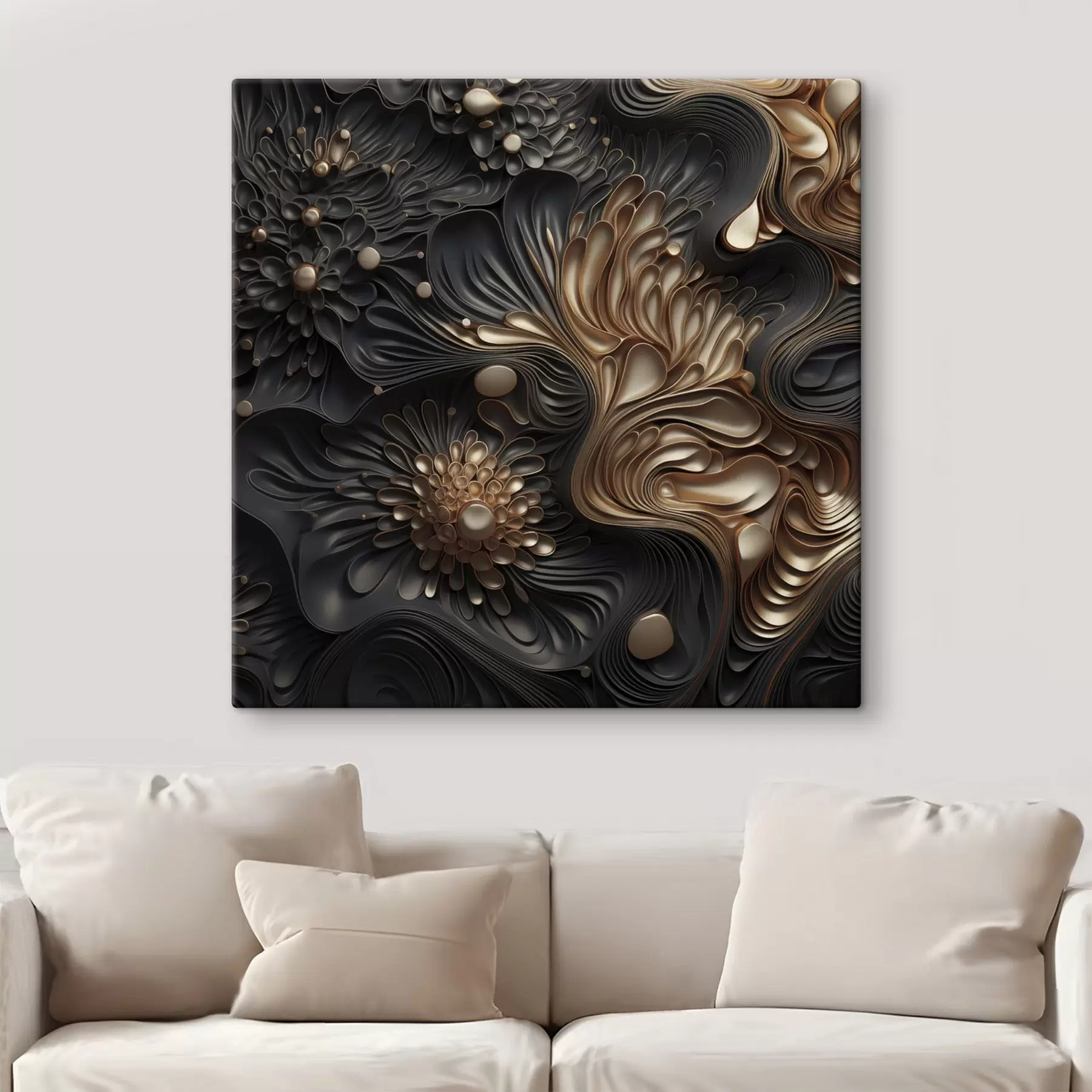 Fototapete Abstrakte, fließende, organische dunkle Formen, die ein strukturiertes Werk der modernen Kunst bilden s48384