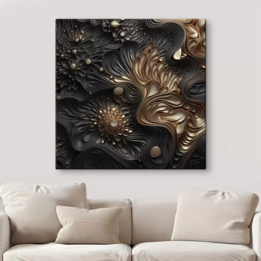 Fototapete Abstrakte, fließende, organische dunkle Formen, die ein strukturiertes Werk der modernen Kunst bilden s48384