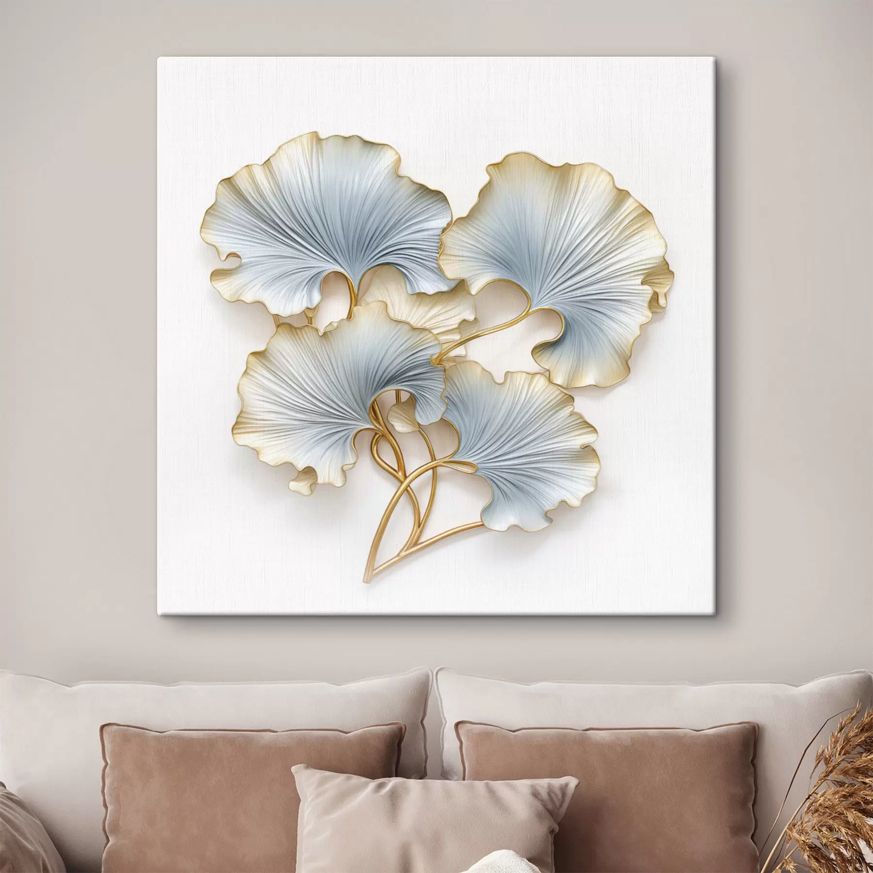 Fototapete Stilisierte Ginkgoblätter mit blauen und gelben Akzenten s48397