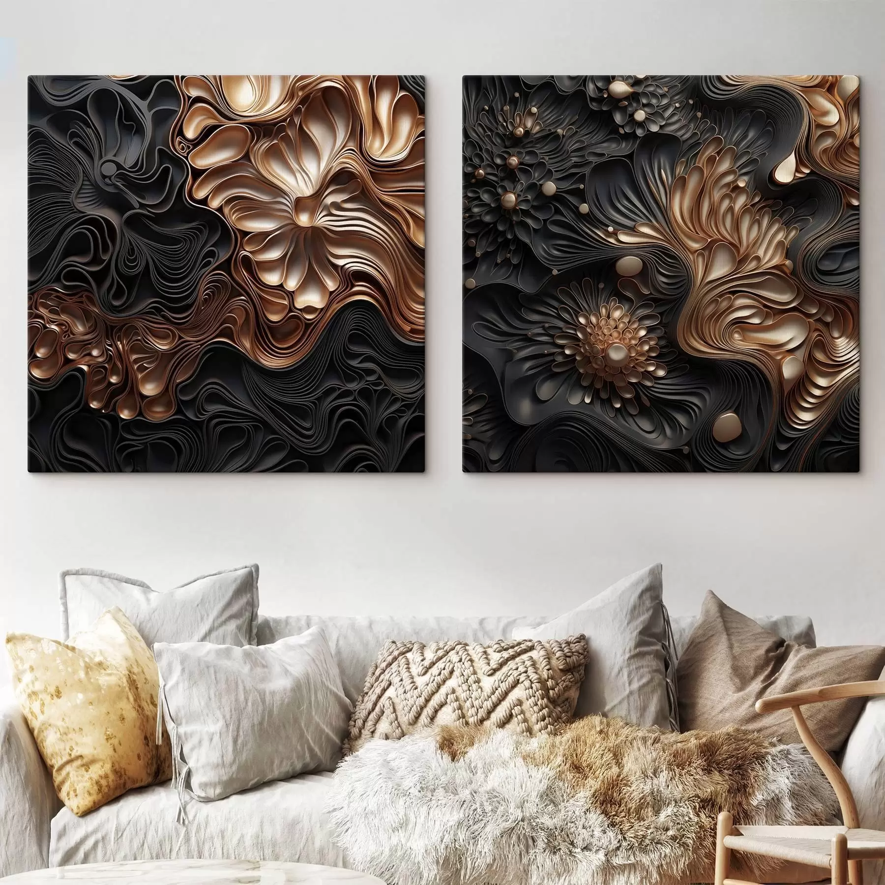 Fototapete Abstrakte, fließende, organische dunkle Formen, die ein strukturiertes Werk der modernen Kunst bilden m30196