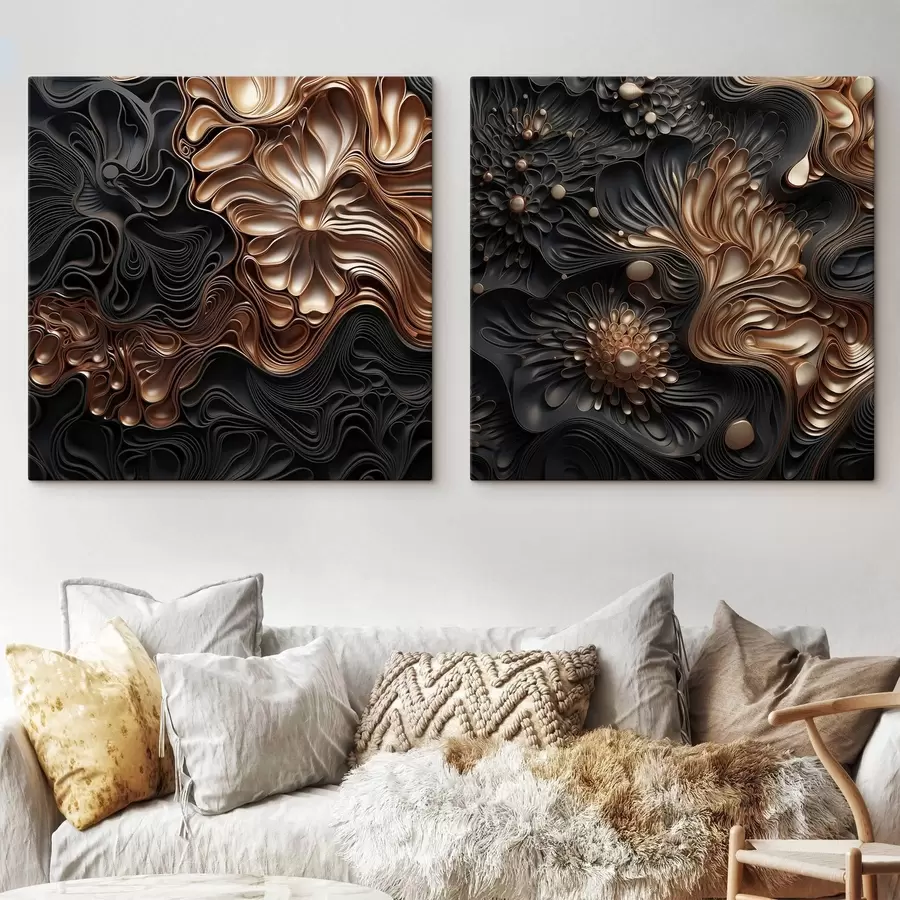 Fototapete Abstrakte, fließende, organische dunkle Formen, die ein strukturiertes Werk der modernen Kunst bilden m30196