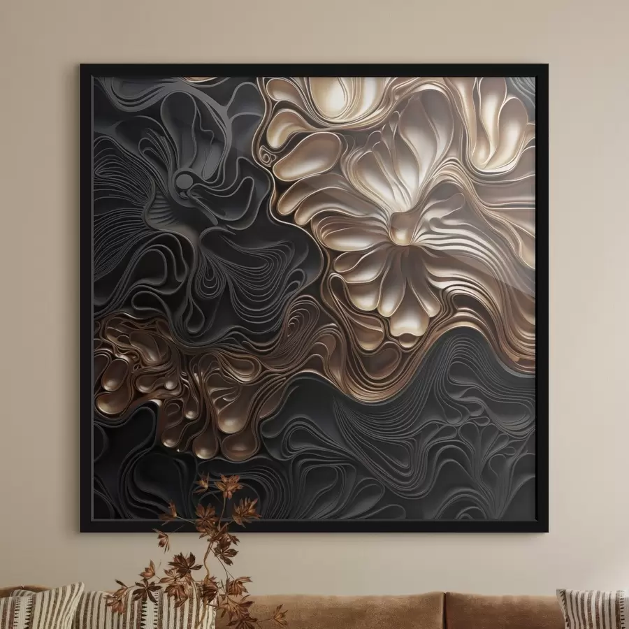 Fototapete Abstrakte, fließende, organische dunkle Formen, die ein strukturiertes Werk der modernen Kunst bilden f48383
