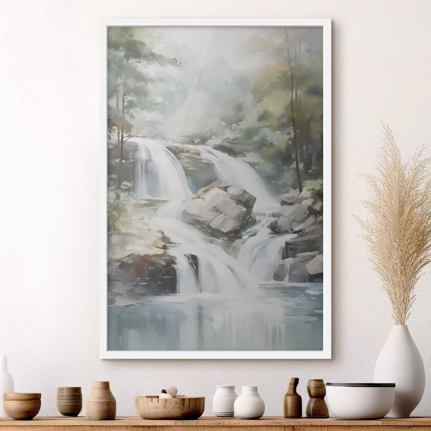 Fototapete Wasserfall im Wald – Nachahmung eines Gemäldes f48415