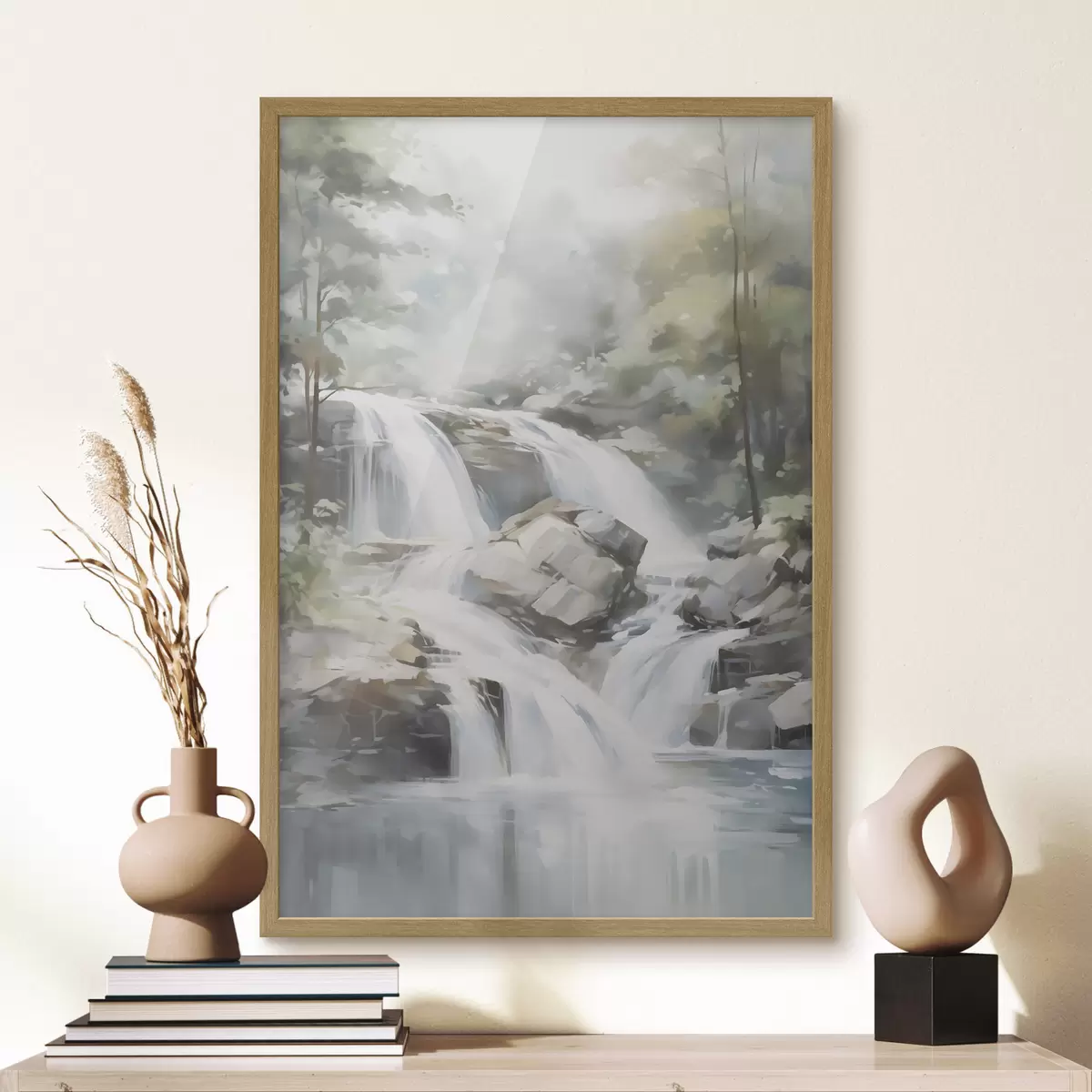 Poster Wasserfall im Wald – Nachahmung eines Gemäldes f48415
