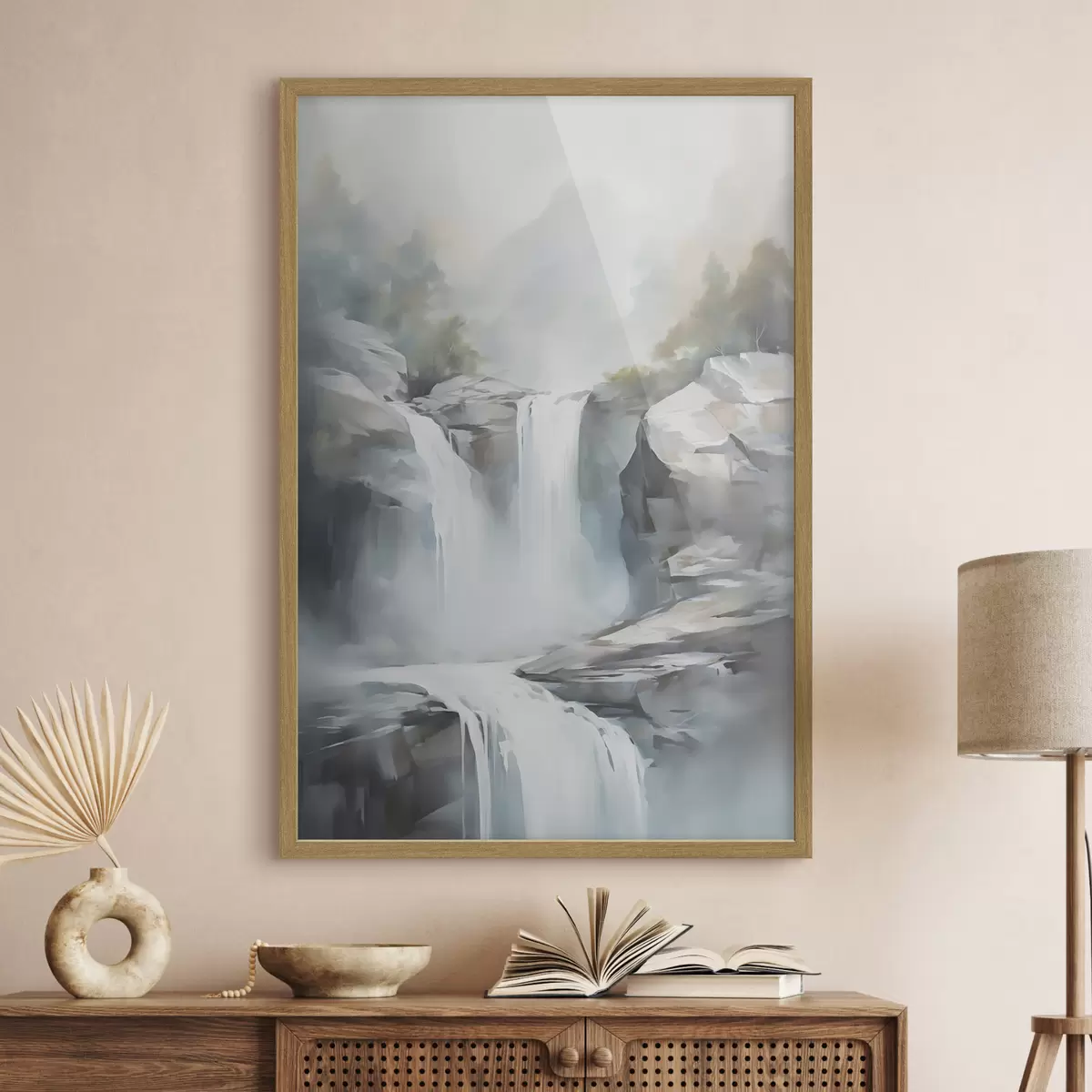 Poster Nachbildung eines Wasserfalls in einem Gemälde f48416