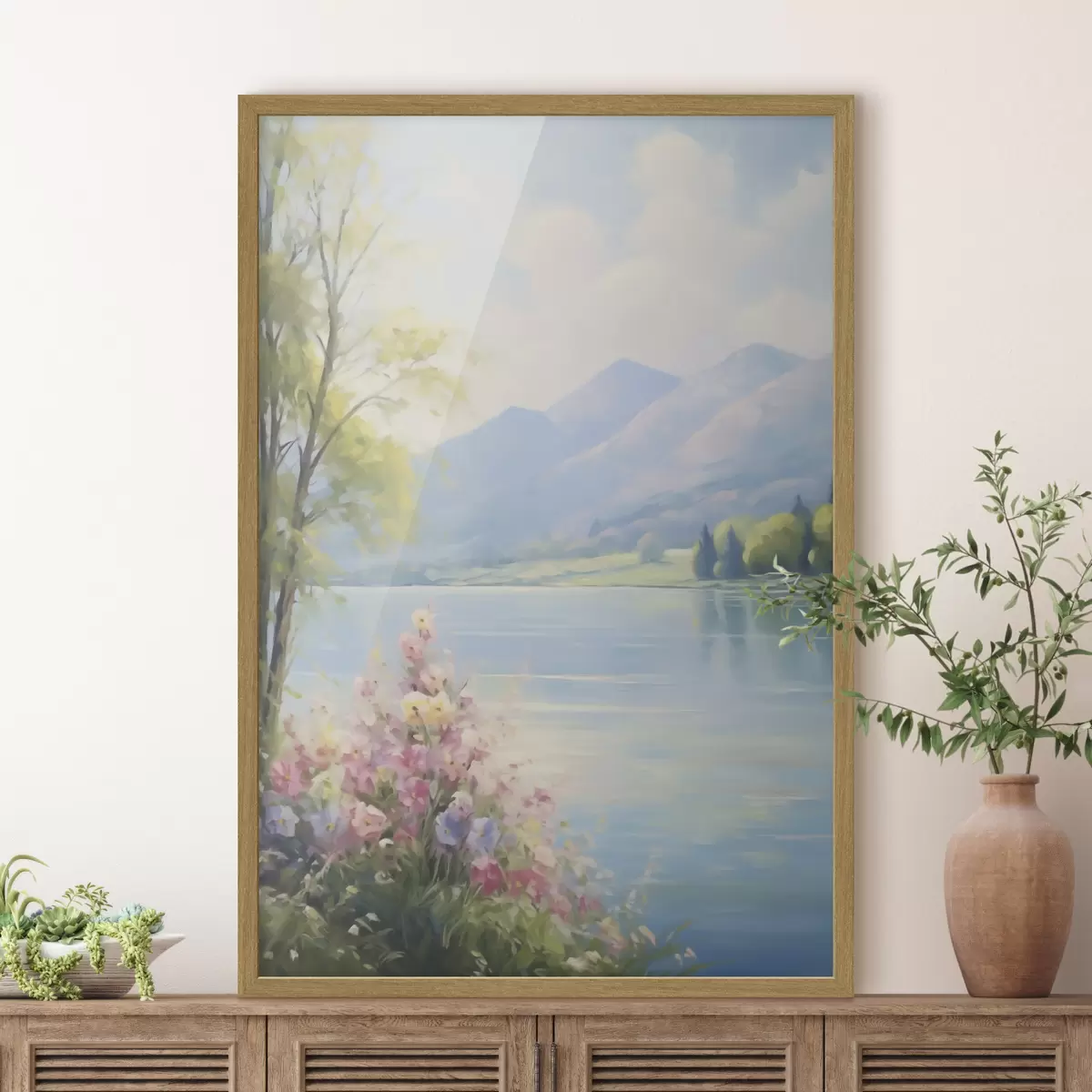 Poster Nachbildung einer Seelandschaft aus der Malerei f48423