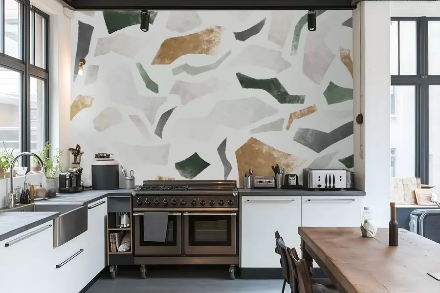 Fototapete Abstrakte, strukturierte Fragmente in Grün- und Beigetönen w05146