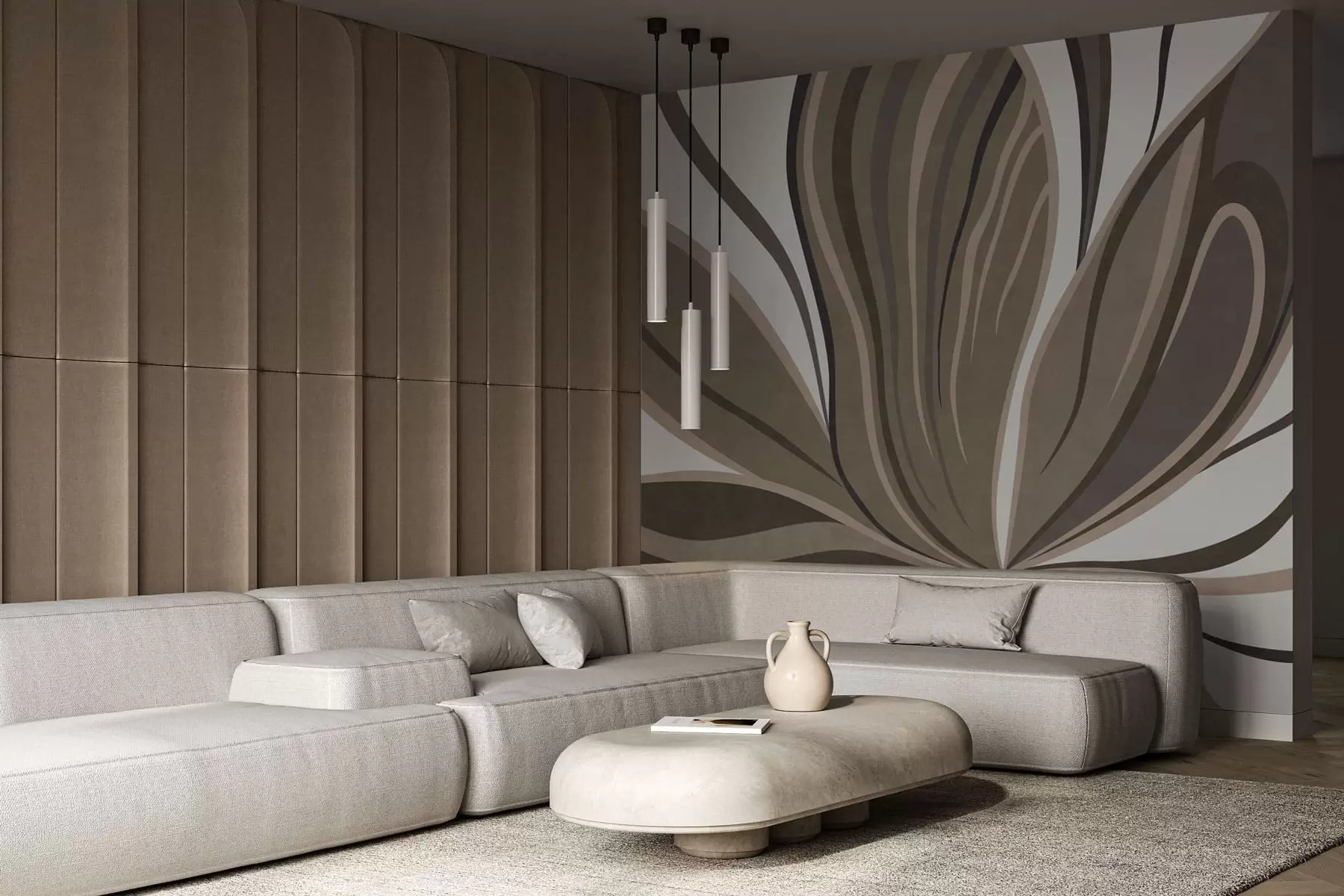 Fototapete Stilisierte Blume mit fließenden Linien in Brauntönen w05147