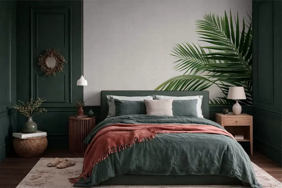 Fototapete Grüne Palmblätter auf hellem Hintergrund w05391