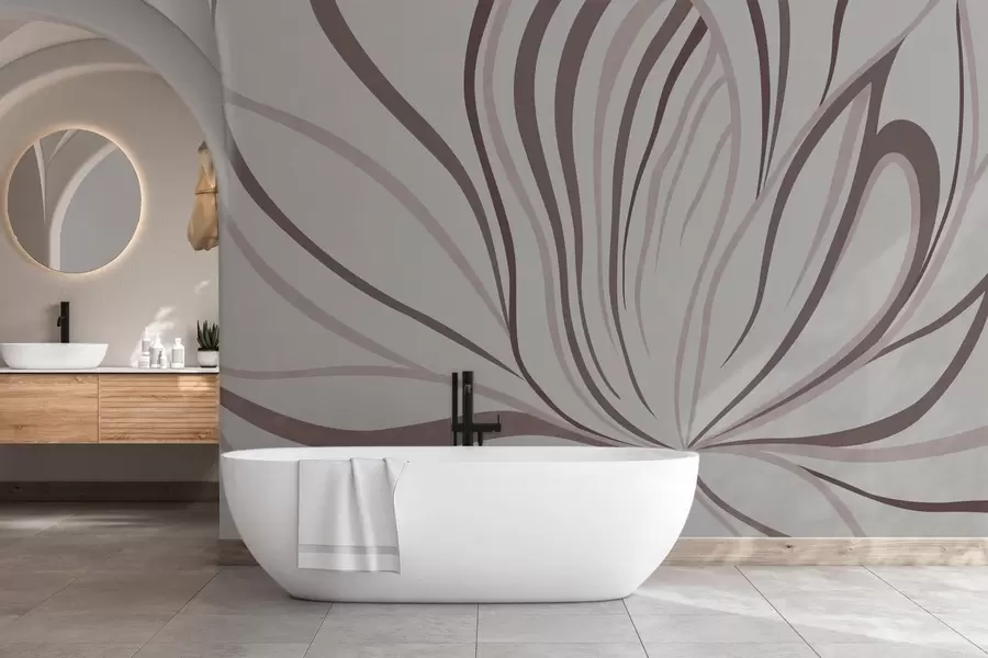 Fototapete Stilisierte Blume mit weichen Linien in Rosa- und Beigetönen w05392v1