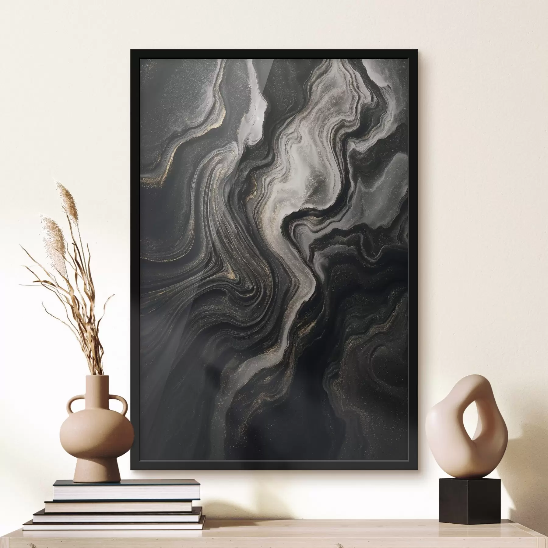 Fototapete Schwarzer Marmor mit Adern f48482