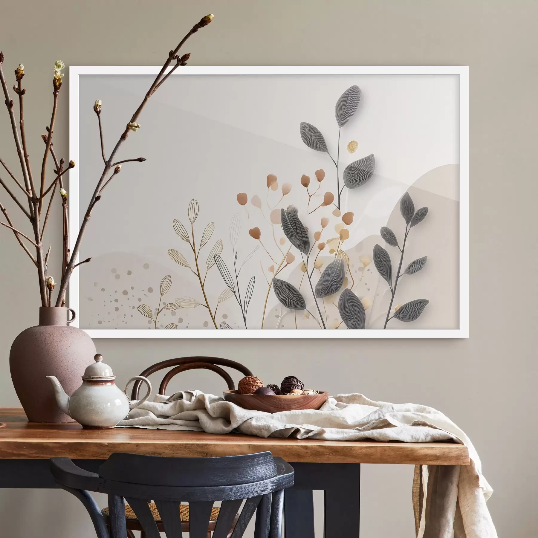 Fototapete Botanik, Minimalismus, beigefarbene Blätter f48485