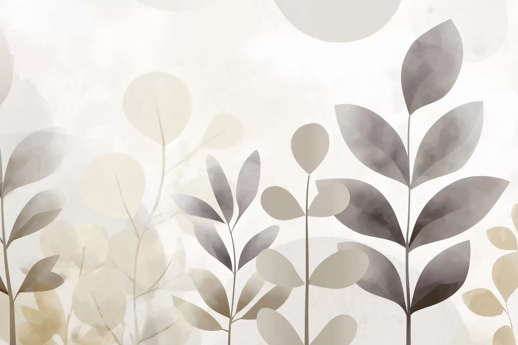 Fototapete Beige- und graue Blatt-Silhouetten, Minimalismus f48487