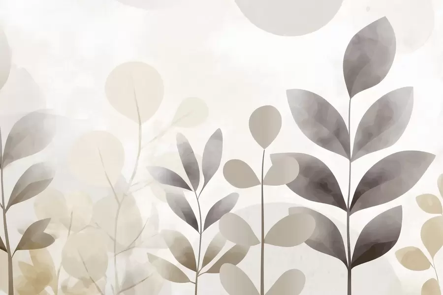 Fototapete Beige- und graue Blatt-Silhouetten, Minimalismus f48487
