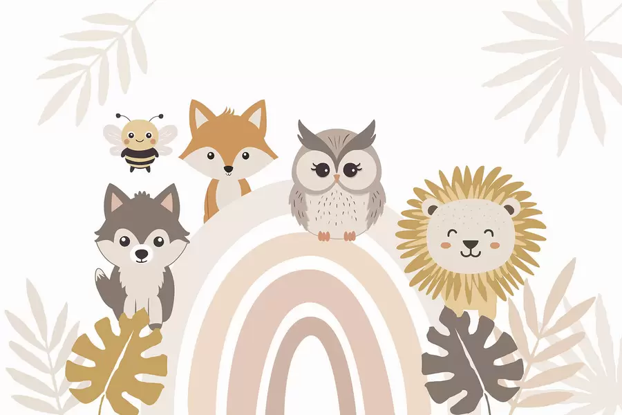 Fototapete Süße Tiere in der Nähe des Regenbogens w05399