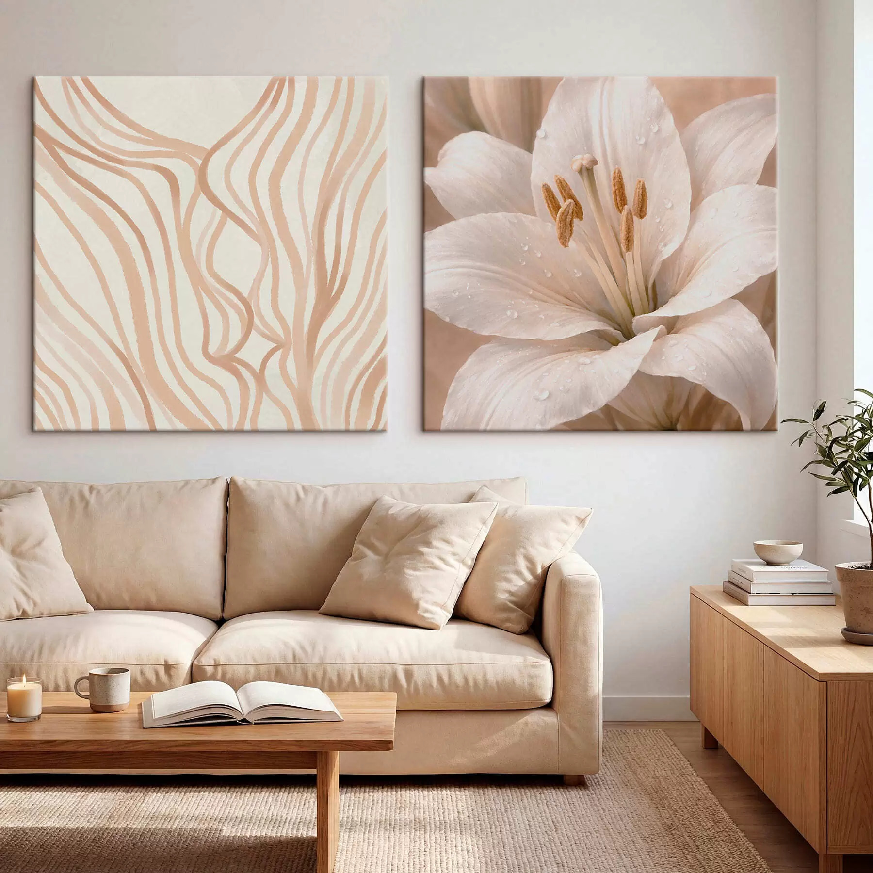 Fototapete Diptychon mit Blumen und abstrakten Formen m30236