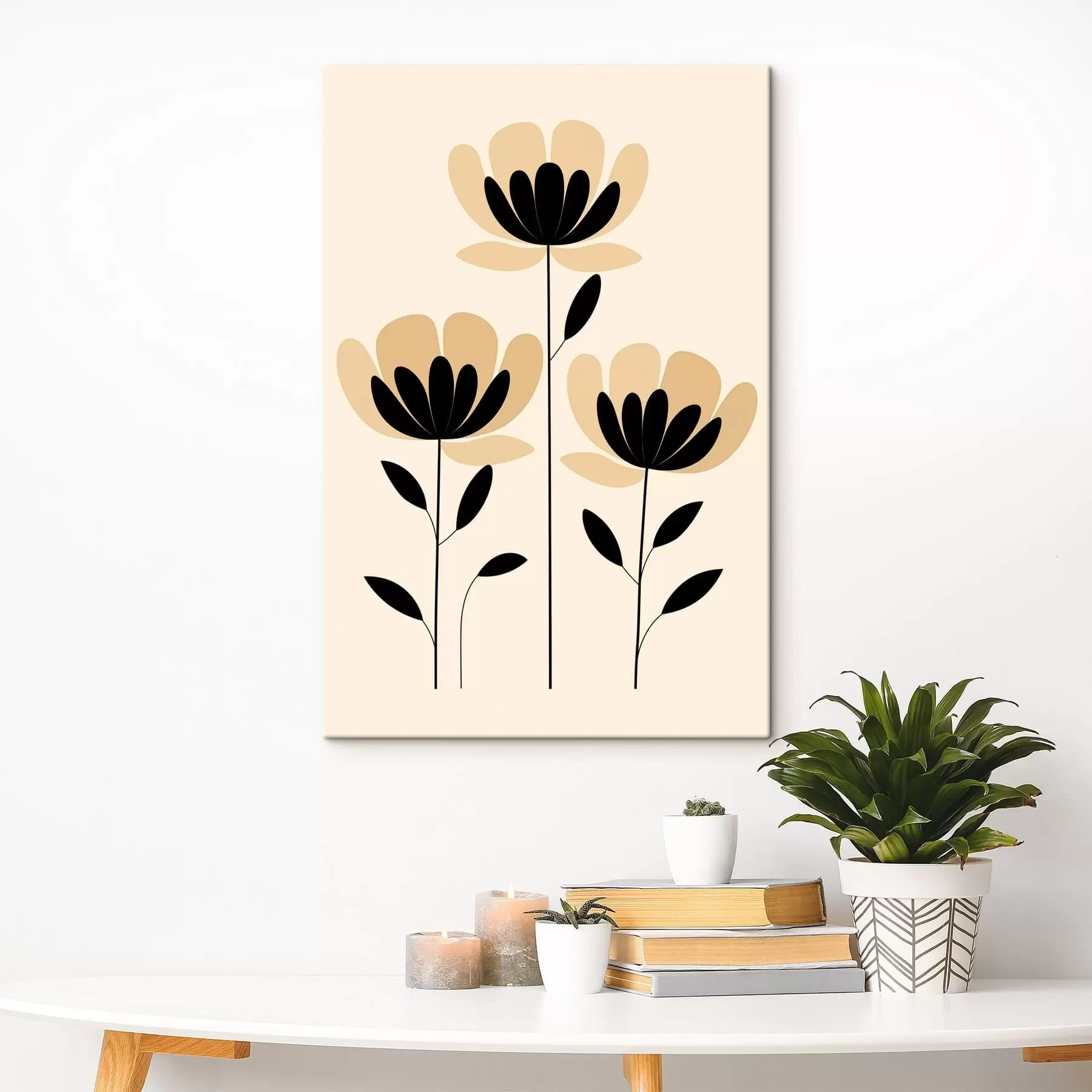 Fototapete Minimalistische Blumen in Schwarz und Beige s48353