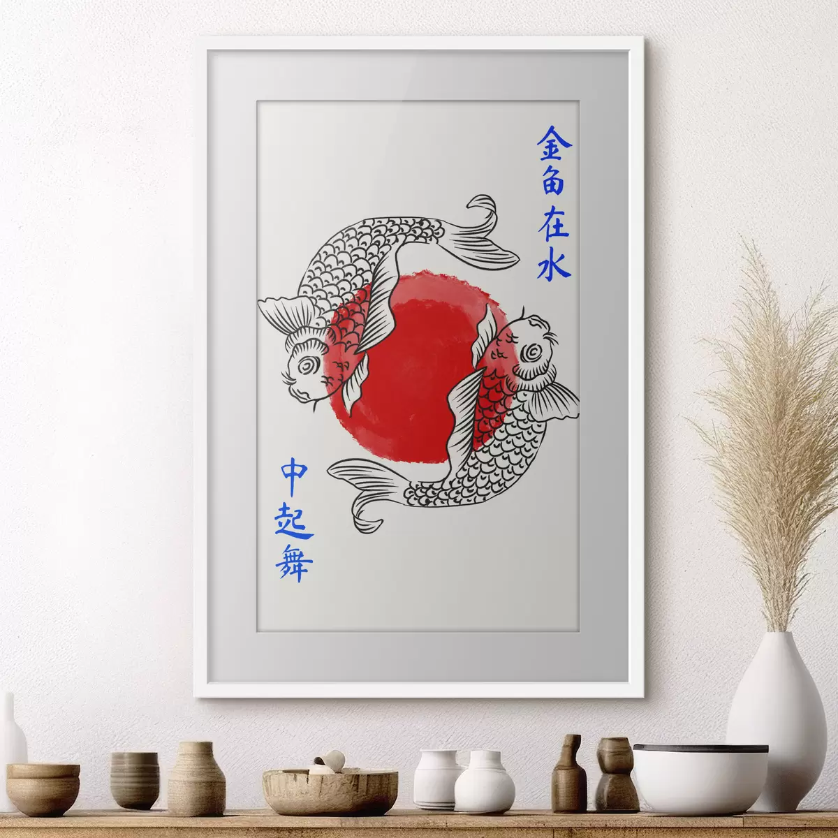 Poster Zwei Zierfische um einen roten Kreis f48033