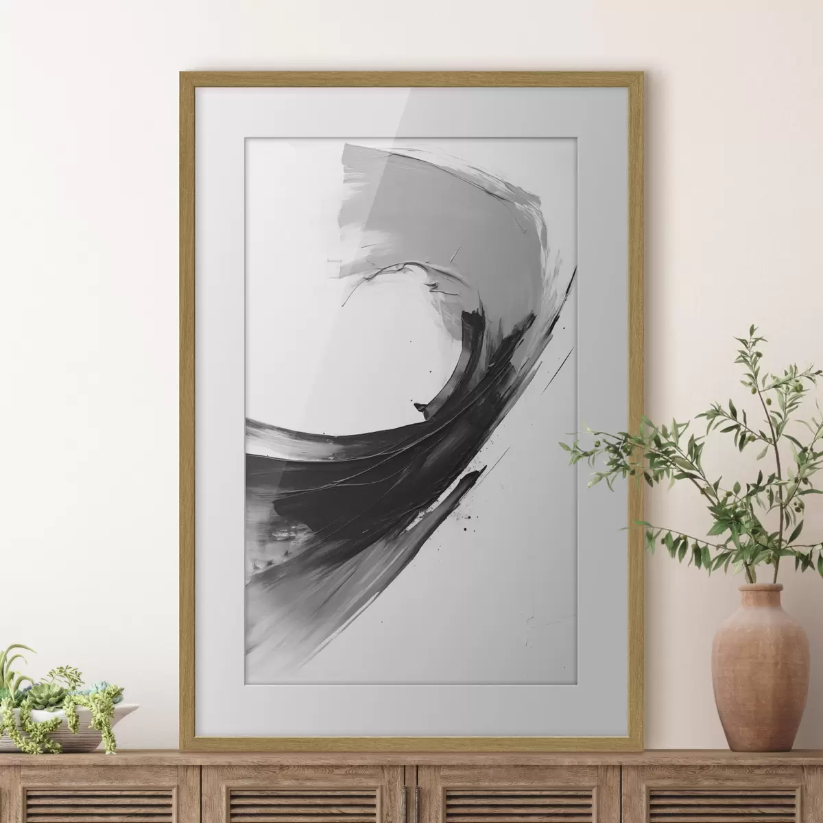 Poster Abstrakter schwarzer Pinselstrich auf weißem Hintergrund f48326