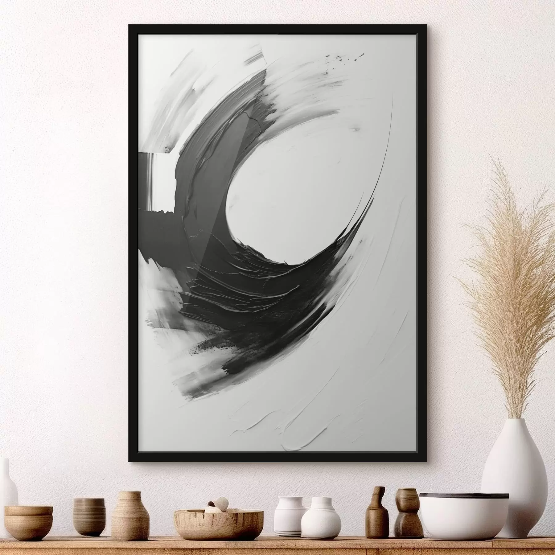 Fototapete Abstrakter schwarzer Pinselstrich auf hellem Hintergrund f48340